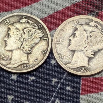 1923 & 1926-D Mercury 90% Silver Dimes