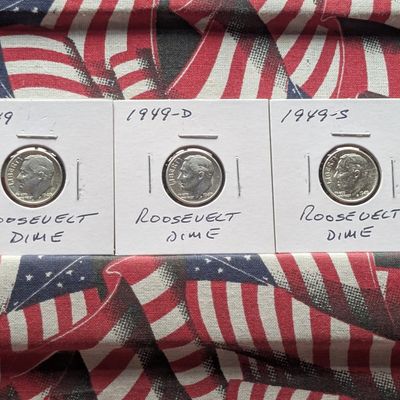 1949 P, D, & S Roosevelt 90% Silver Dimes