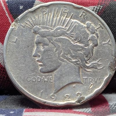 1922 Peace 90% Silver Dollar, Damaged