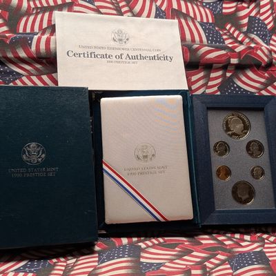 1990-S U.S. Mint Prestige Set In OGP w/ COA - Including 1990-P Eisenhower Centennial Proof 90% Silver Dollar, 26.73g
