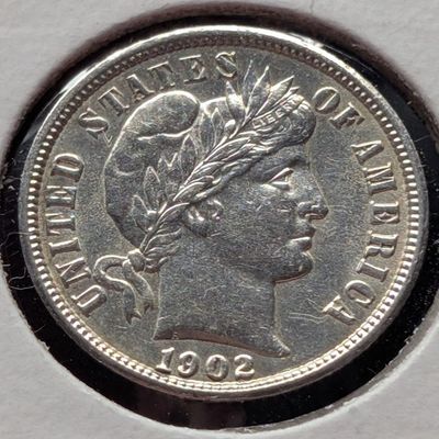 1902 Barber 90% Silver Dime - AU