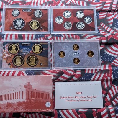 2009-S U.S. Mint Silver Proof Set with Presidential Dollars, Sacagawea Dollar, Territorial Quarters, and Bicentennial Lincoln Cents in...