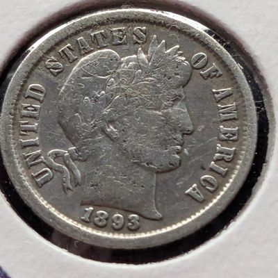1893 Barber 90% Silver Dime - VG/F - Second Year