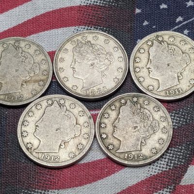 1883 No Cents, 1911, 1912, & (2) 1912-D Liberty Head V Nickels