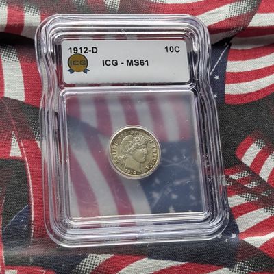 1912-D Barber 90% Silver Dime ICG MS61