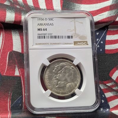 1936-D Arkansas Statehood Centennial Commemorative 90% Silver Half Dollar NGC MS64