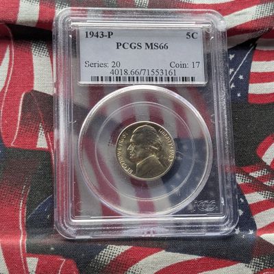 1943-P Jefferson 35% Silver Wartime Nickel PCGS MS66