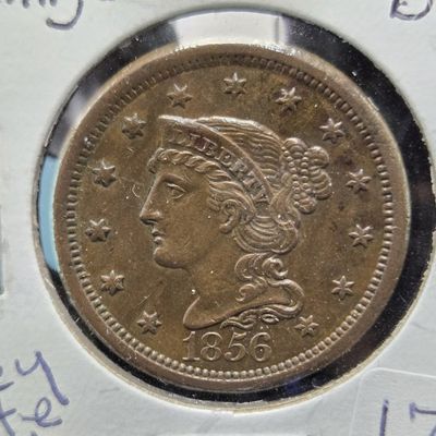 1856 Slanting 5 Variety Braided Hair Large Cent - MS - Key Date