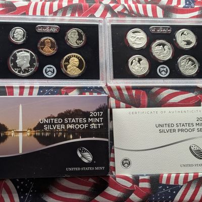 2017-S U.S. Mint Silver Proof Set with ATB Quarters and Sacagawea Dollar in OGP w/ COA - Includes (7) 90% Silver Coins