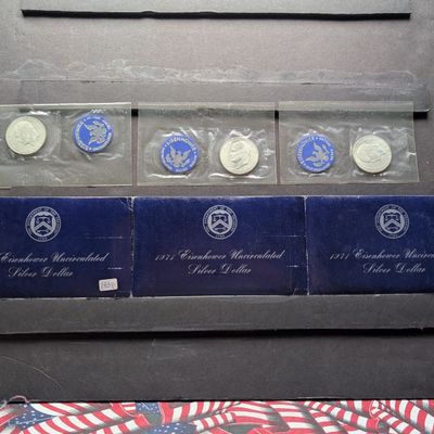 (3) 1971-S Eisenhower Uncirculated Blue Pack 40% Silver Dollars