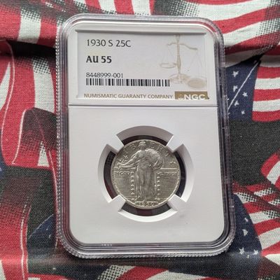 1930-S Standing Liberty 90% Silver Quarter NGC AU55
