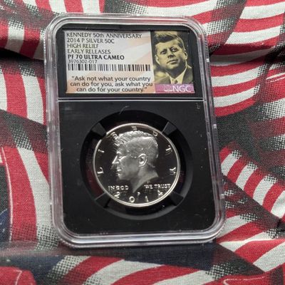 2014-P Kennedy 90% Silver 50th Anniversary Half Dollar NGC PF70 Ultra Cameo - High Relief - Early Release