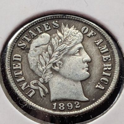 1892 Barber 90% Silver Dime - XF