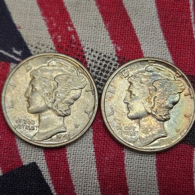 1943 & 1944 Mercury 90% Silver Dimes