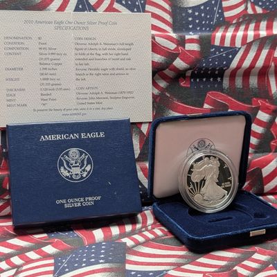 2010-W American Silver Eagle Proof One Troy Oz. .999 Fine Silver In OGP w/ COA
