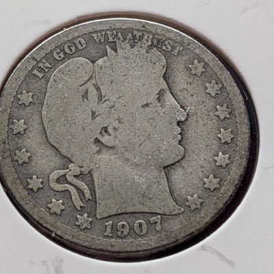 1907 Barber 90% Silver Quarter