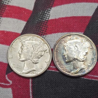 1944 & 1945-D Mercury 90% Silver Dimes