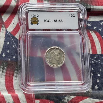 1912 Barber 90% Silver Dime ICG AU58