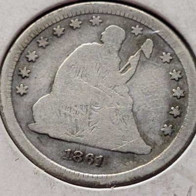 1861 Seated Liberty 90% Silver Quarter - VG