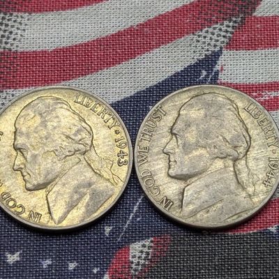 1943-P & 1944-P Jefferson Nickels, 35% Silver