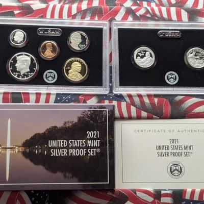 2021-S U.S. Mint Silver Proof Set with Tuskegee Airmen & Washington Crossing the Delaware Quarters and Sacagawea Dollar in OGP w/ COA...