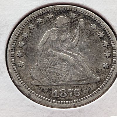 1876 Seated Liberty 90% Silver Quarter