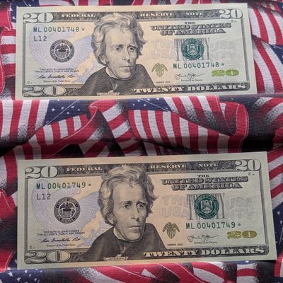(2) 2013 Series U.S. $20 Star Replacement Notes w/ Consecutive Serial Numbers