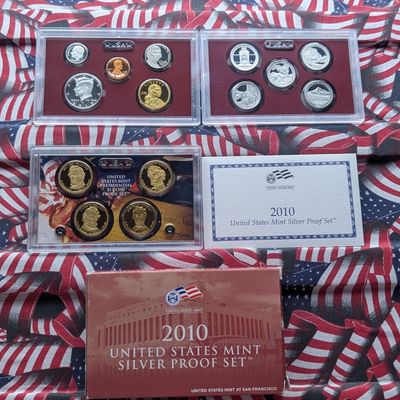 2010-S U.S. Mint Silver Proof Set with Presidential Dollars, Sacagawea Dollar, and ATB Quarters in OGP w/ COA - Includes (7) 90% Silver...