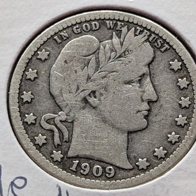 1909 Barber 90% Silver Quarter