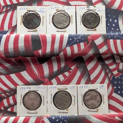 1923, 1927-S, 1929-D, 1929-S, 1936 and 1937 Indian Head Buffalo Nickels