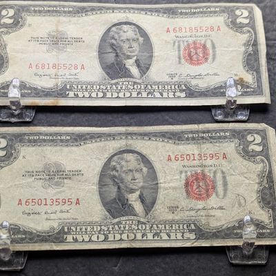 (2) 1953 B Series $2 Red Seal Notes