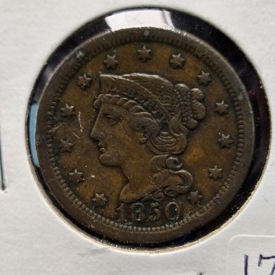 1850 Braided Hair Large Cent - VF