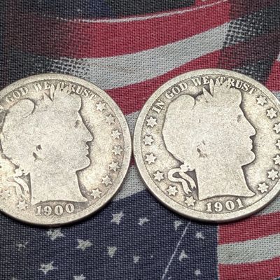 1900 & 1901 Barber 90% Silver Half Dollars
