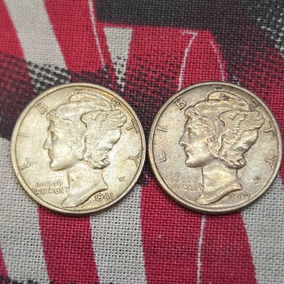 1941 & 1942 Mercury 90% Silver Dimes