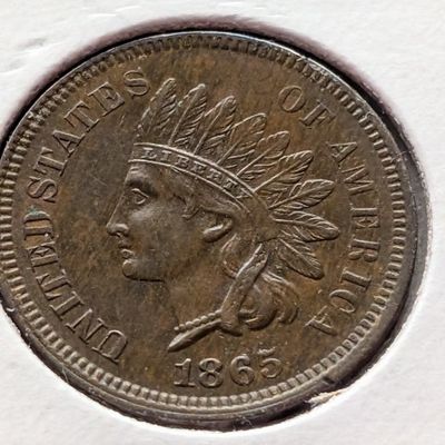 1865 Fancy 5 Indian Head Cent - AU