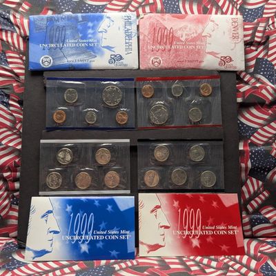 1999-P&D U.S. Mint Unc. Coin Sets with State Quarters in OGP w/ COA
