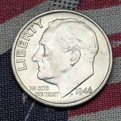 1946 Roosevelt 90% Silver Dime, First Year