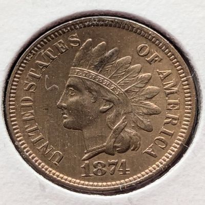 1874 Indian Head Cent - AU RB - Semi Key Date