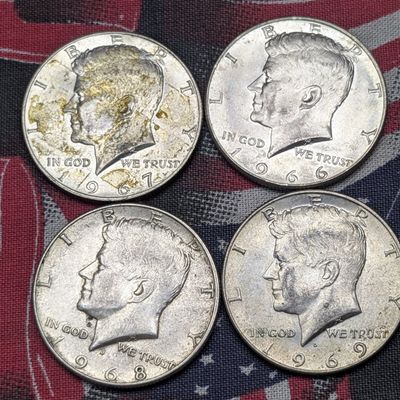 1966, 1967, 1968-D, & 1969-D Kennedy 40% Silver Half Dollars