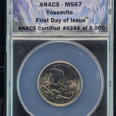 Sale Photo Thumbnail #311: 2010-P ATB Yosemite Washington Quarter ANACS Certified MS67, First Day of Issue