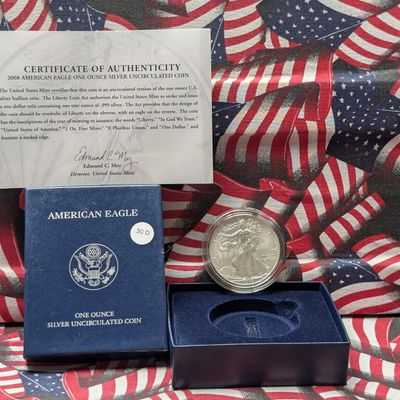 Sale Photo Thumbnail #205: 2008-W American Silver Eagle One Troy Oz. .999 Silver UNC. in OGP w/COA
