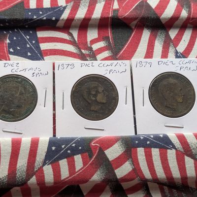Sale Photo Thumbnail #42: 1877, 1878, 1879 Spain Ten Centimos Coins