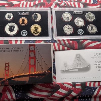 Sale Photo Thumbnail #235: 2018-S U.S. Mint Silver Reverse PROOF Set with ATB Quarters and Sacagawea Dollar in OGP w/ COA - Includes (7) 90% Silver Coins