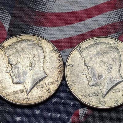 Sale Photo Thumbnail #117: (2) 1967 Kennedy 40% Silver Half Dollars