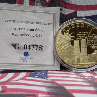 Sale Photo Thumbnail #156: 2011 American Mint American Spirit, Remembering 9/11, PROOF, 24KT. Gold Layered Comm. Medal