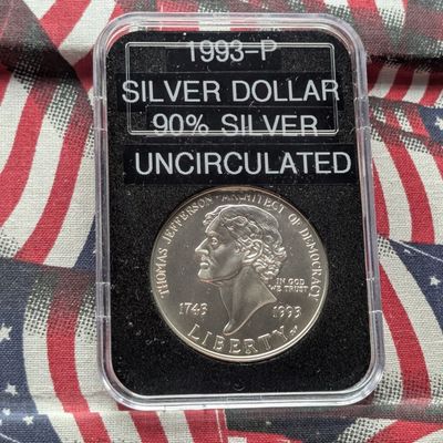 Sale Photo Thumbnail #185: 1993-P Thomas Jefferson 250th Anniversary of Birth 90% Silver Dollar - UNC