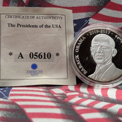 Sale Photo Thumbnail #250: 2012 American Mint Barack Obama, 44th President, Silver Plated, PROOF