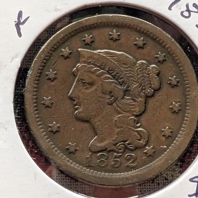 Sale Photo Thumbnail #213: 1852 Braided Hair Liberty Head Large Cent - 174 Years Old!