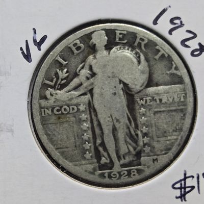 Sale Photo Thumbnail #248: 1928 Standing Liberty 90% Silver Quarter - 98 Years Old!