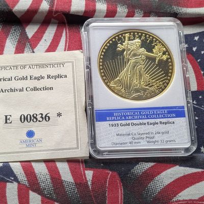 Sale Photo Thumbnail #270: *COPY* 2012 Archival Collection of 1933 Gold Double Eagle Replica, PROOF, 24 KT Gold Layered